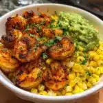 Grilled Shrimp Bowl with Avocado, Corn Salsa & Creamy Sauce Recipe