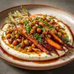 Spicy Maple Roast Carrots with Crispy Chickpeas and Yogurt Sauce Recipe