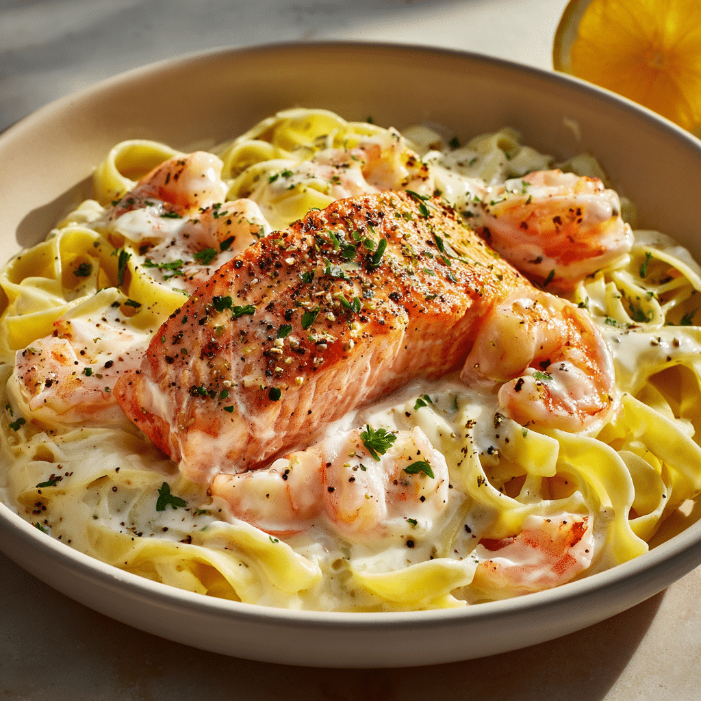 Salmon and Shrimp Alfredo Recipe