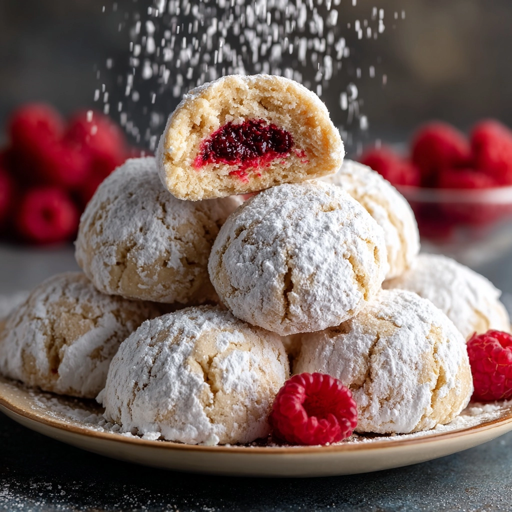 Raspberry Filled Almond Snowball Cookies Recipe - Recipe Image