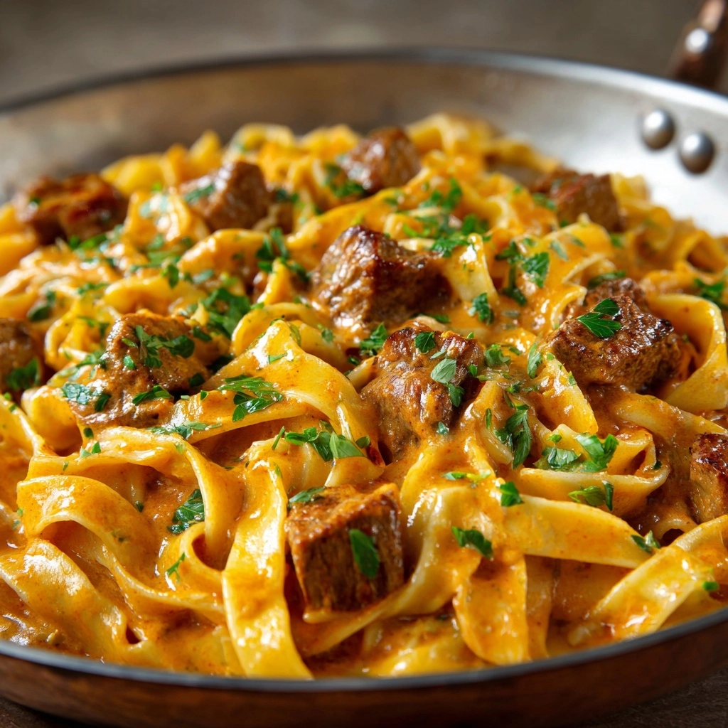 Garlic Butter Steak with Parmesan Alfredo Recipe - Recipe Image