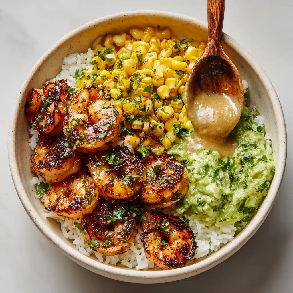 Grilled Shrimp Bowl with Avocado, Corn Salsa & Creamy Sauce Recipe - Recipe Image