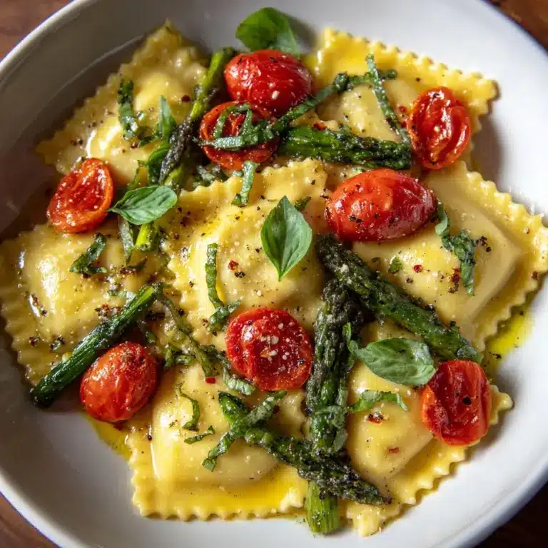 Ravioli with Tomatoes, Asparagus, Garlic, and Herbs Recipe