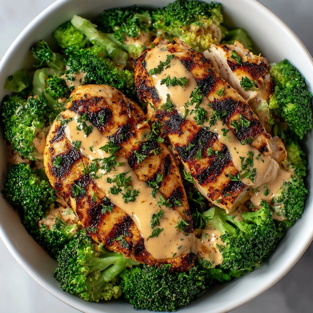 Grilled Chicken & Broccoli Bowls with Creamy Garlic Sauce Recipe