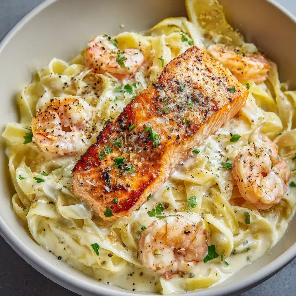 Salmon and Shrimp Alfredo Recipe - Recipe Image