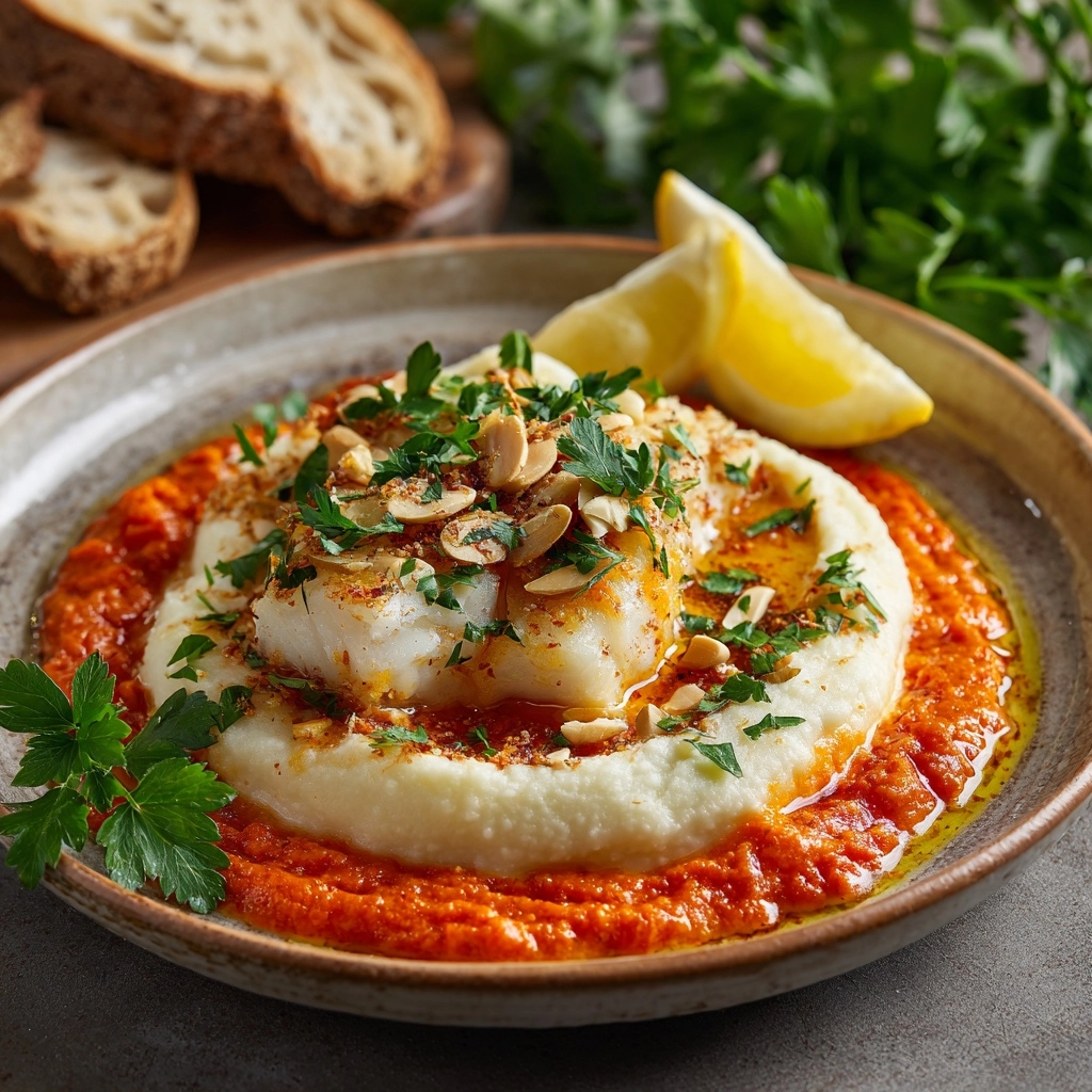 Easy Pan Seared Cod with Romesco Sauce Recipe - Recipe Image