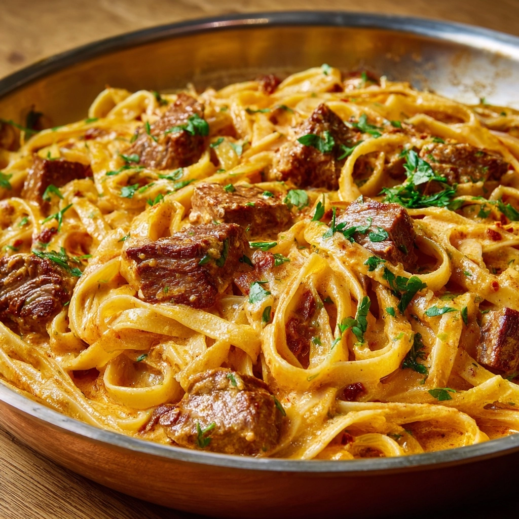 Garlic Butter Steak with Parmesan Alfredo Recipe - Recipe Image