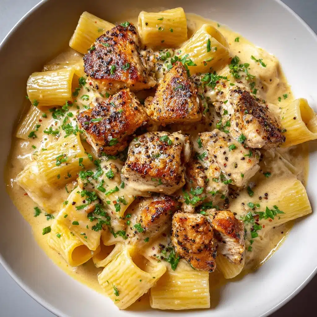 Creamy Garlic Butter Chicken and Rigatoni in Parmesan Sauce Recipe - Recipe Image