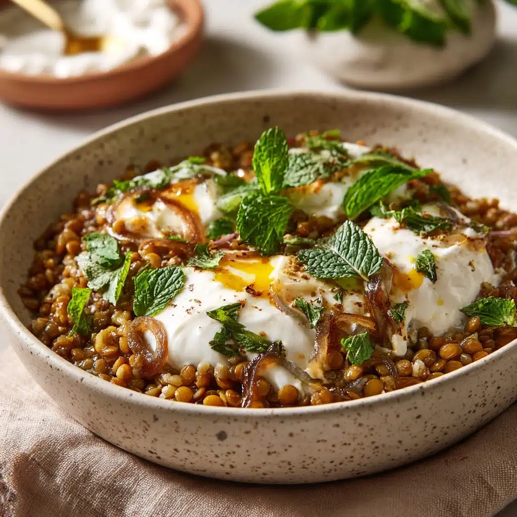 Mujaddarat Bulgur with Cucumber Mint Yogurt Recipe