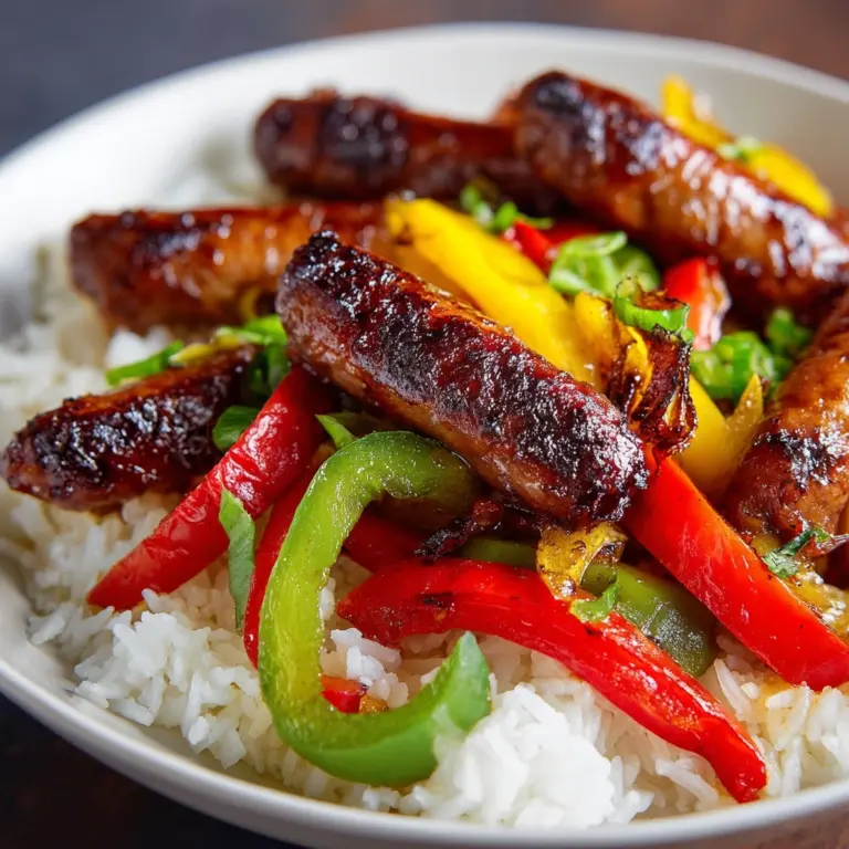 Beef Smoked Sausage with Onion and Bell Peppers over Rice Recipe