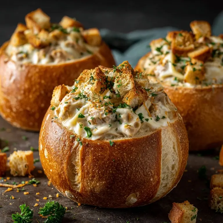 Chicken Alfredo Garlic Bread Bowls Recipe