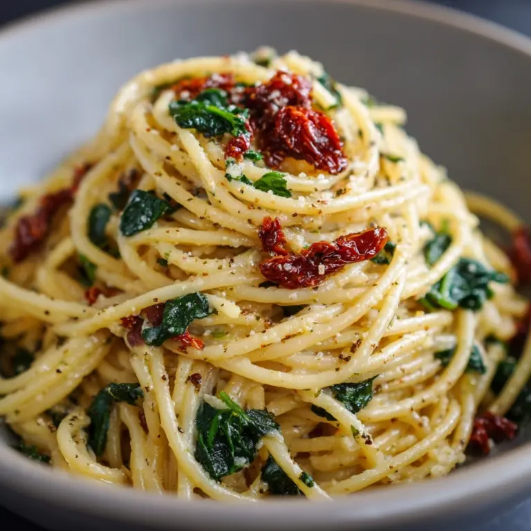 Spaghetti & Spinach with Sun-Dried Tomato Cream Sauce Recipe