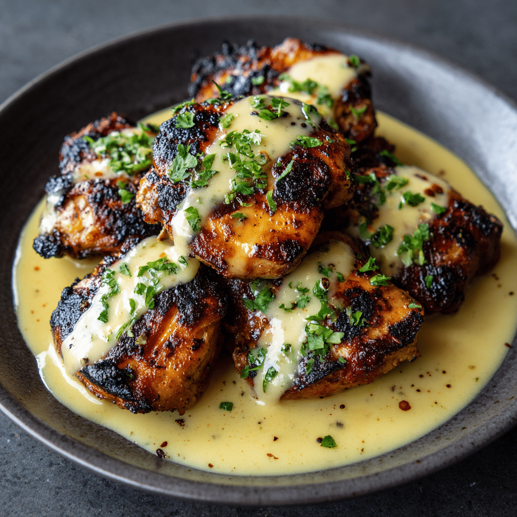 Grilled Chicken Bites with Creamy Garlic Sauce Recipe - Recipe Image