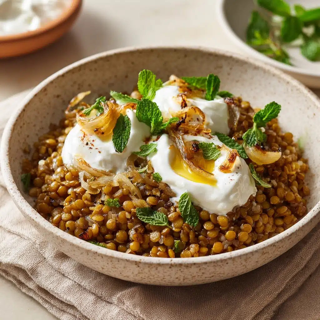 Mujaddarat Bulgur with Cucumber Mint Yogurt Recipe - Recipe Image