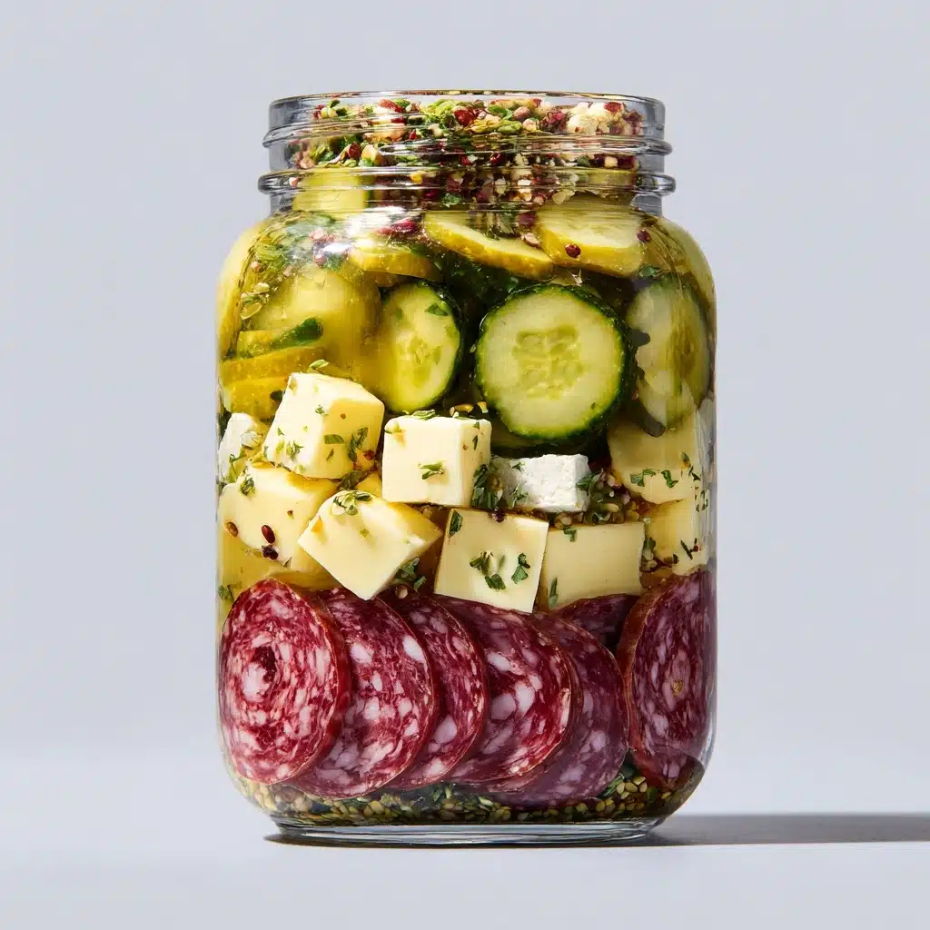 Easy Marinated Cheese Appetizer with Salami & Pickles Recipe - Recipe Image