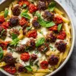 Caprese Turkey Meatball Pasta Skillet Recipe